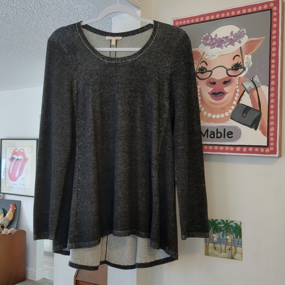 EILEEN FISHER Charcoal Gray Sweater Organic Cotton Blend Sz M